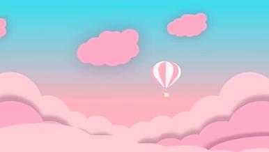 儿童卡通云层粉色热气球视频的预览图